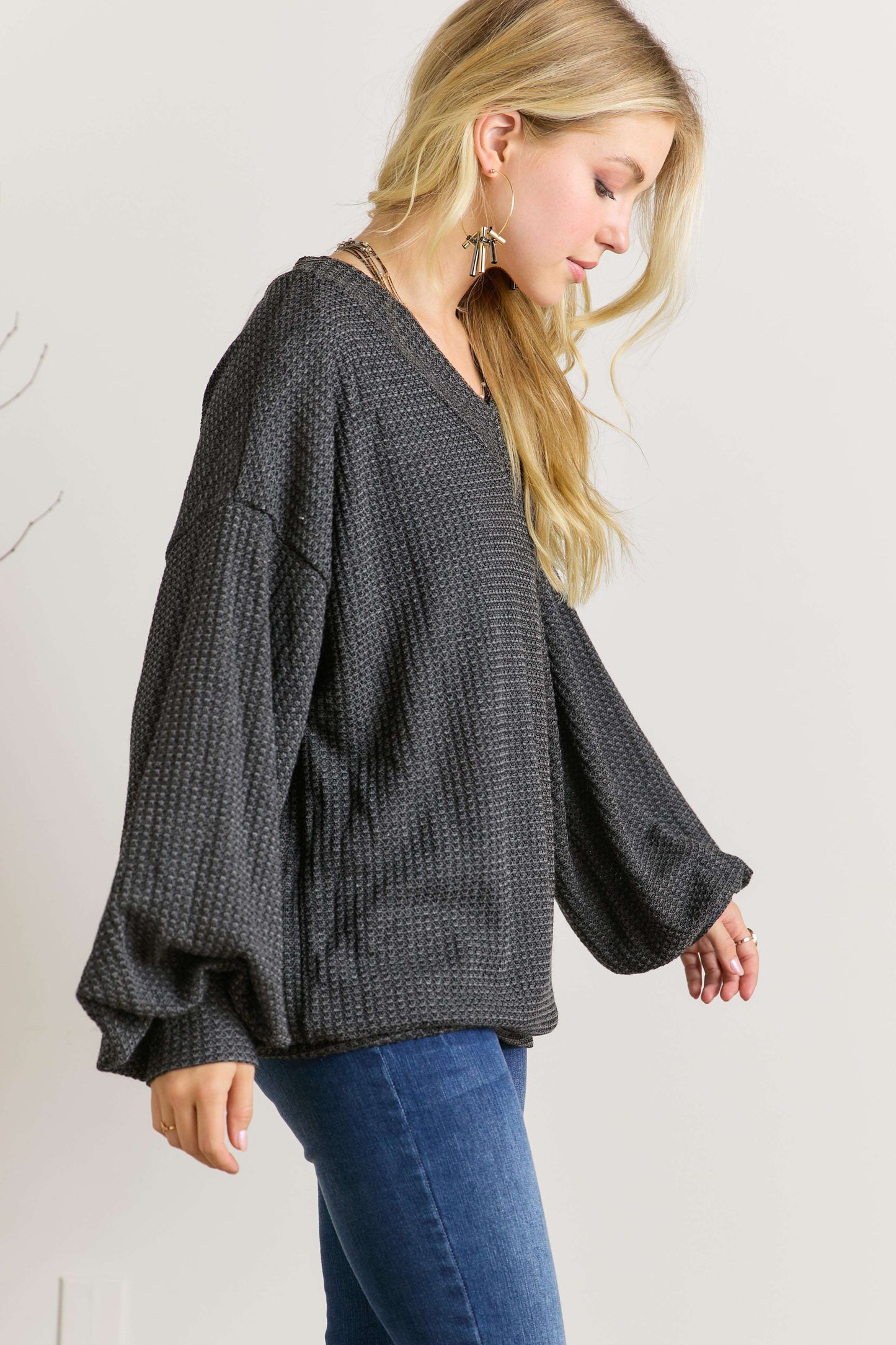 TWO COLORS -Presley Puff Sleeve Waffle Knit Tunic