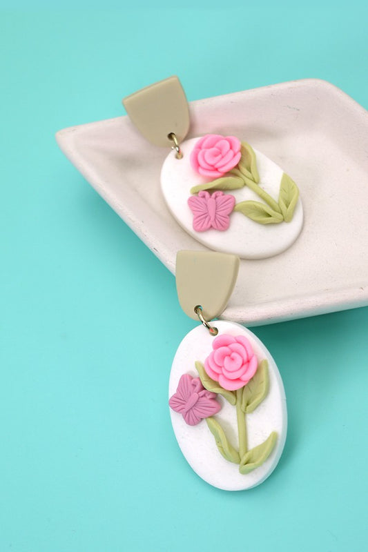 Pink Rose Polymer Earrings