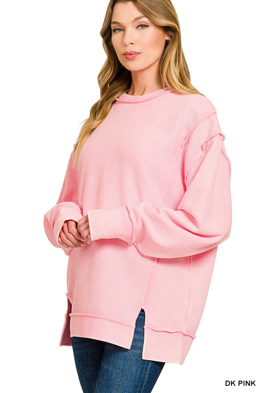 Acid Washed Double Ribbed Exposed-Seam Pullover
