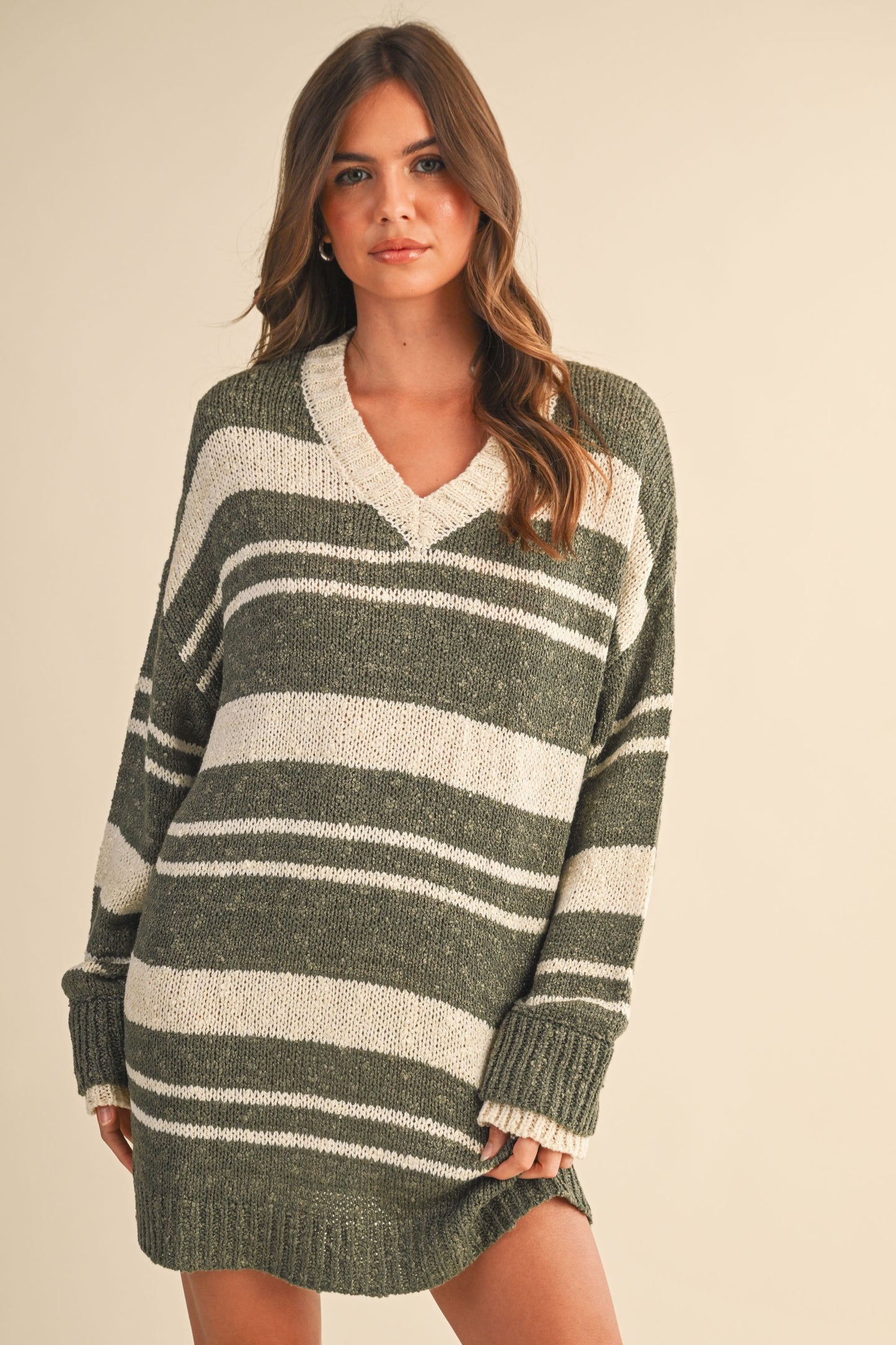 Oversized V-Neck Tunic Sweater-