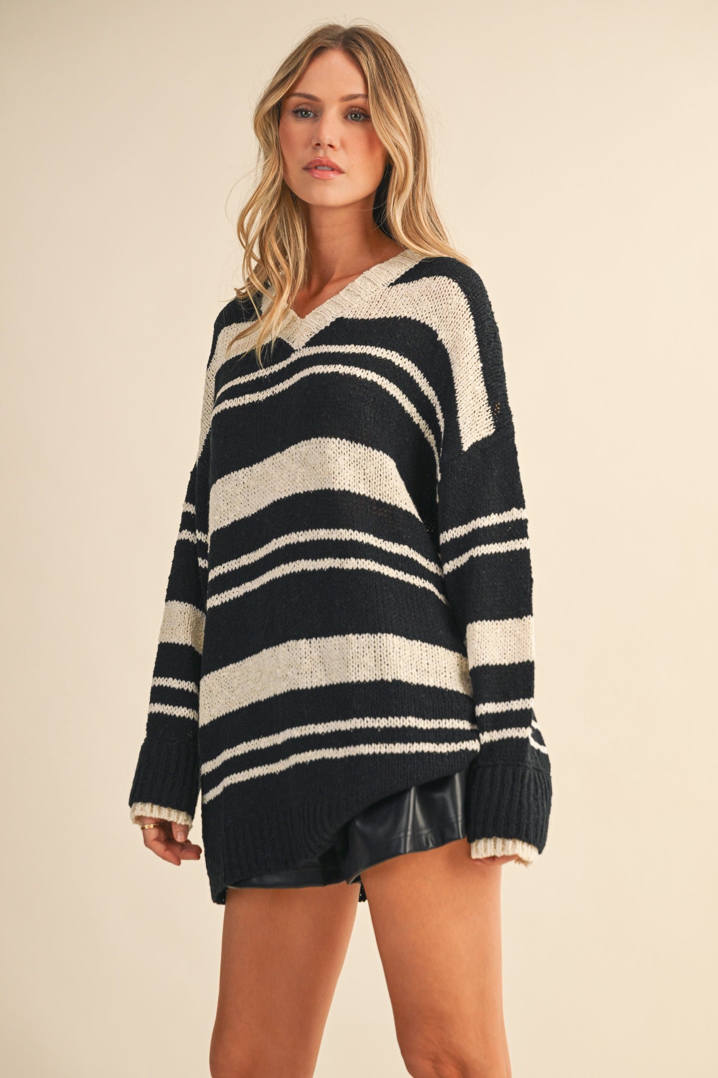 Oversized V-Neck Tunic Sweater-