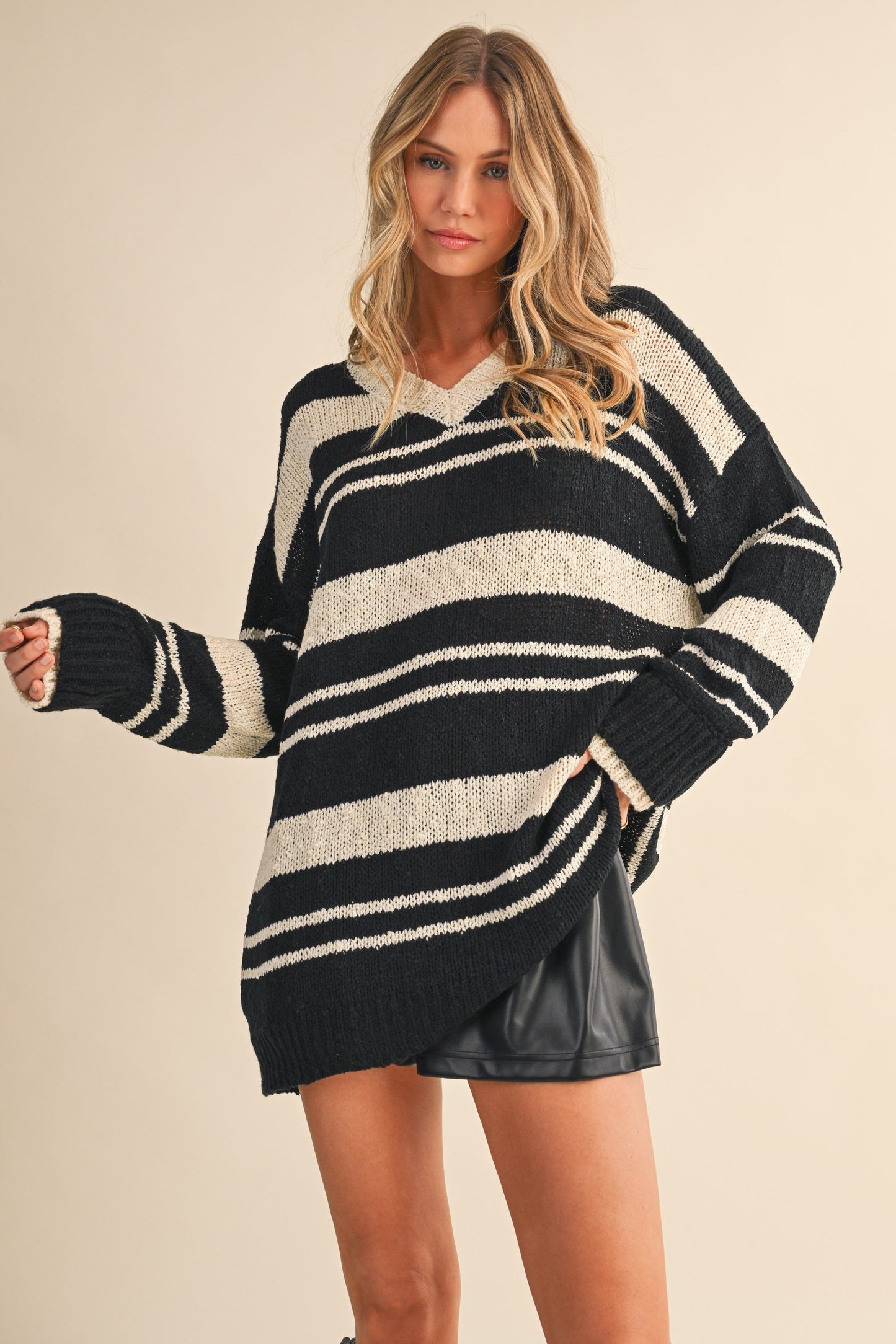 Oversized V-Neck Tunic Sweater-