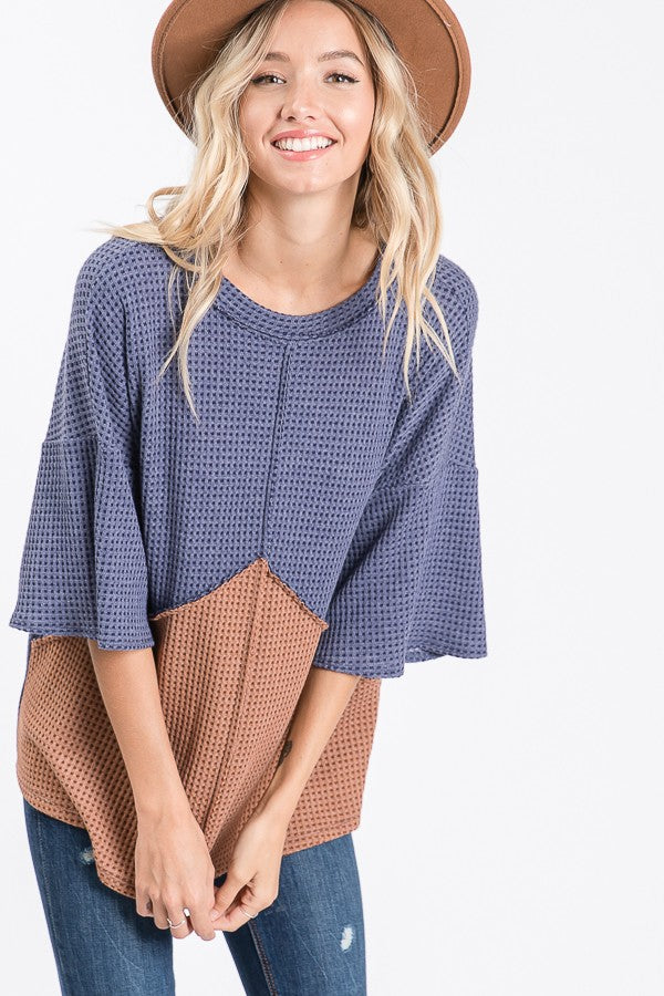 Two Tone Waffle Knit Top