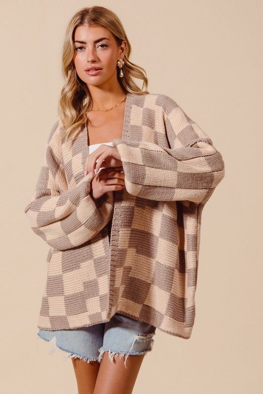 Neutral Coraline Checkered Cardigan