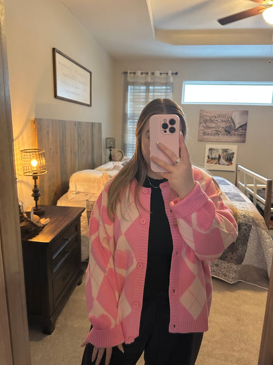 Heart Detail Argyle Sweater