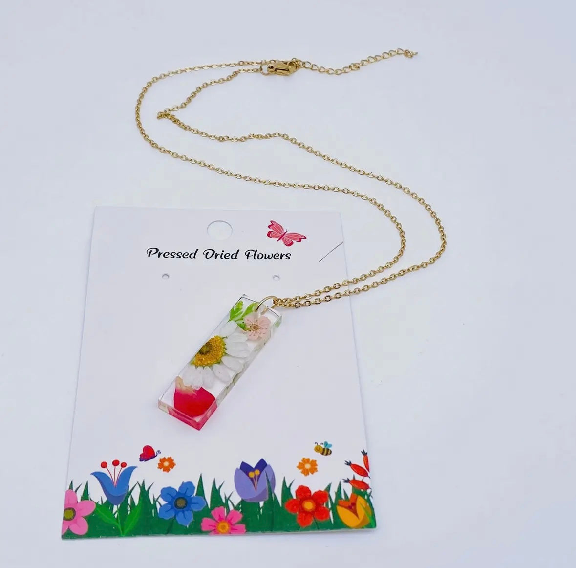 Daisy & Daffodil Dried Flowers Resin Necklace