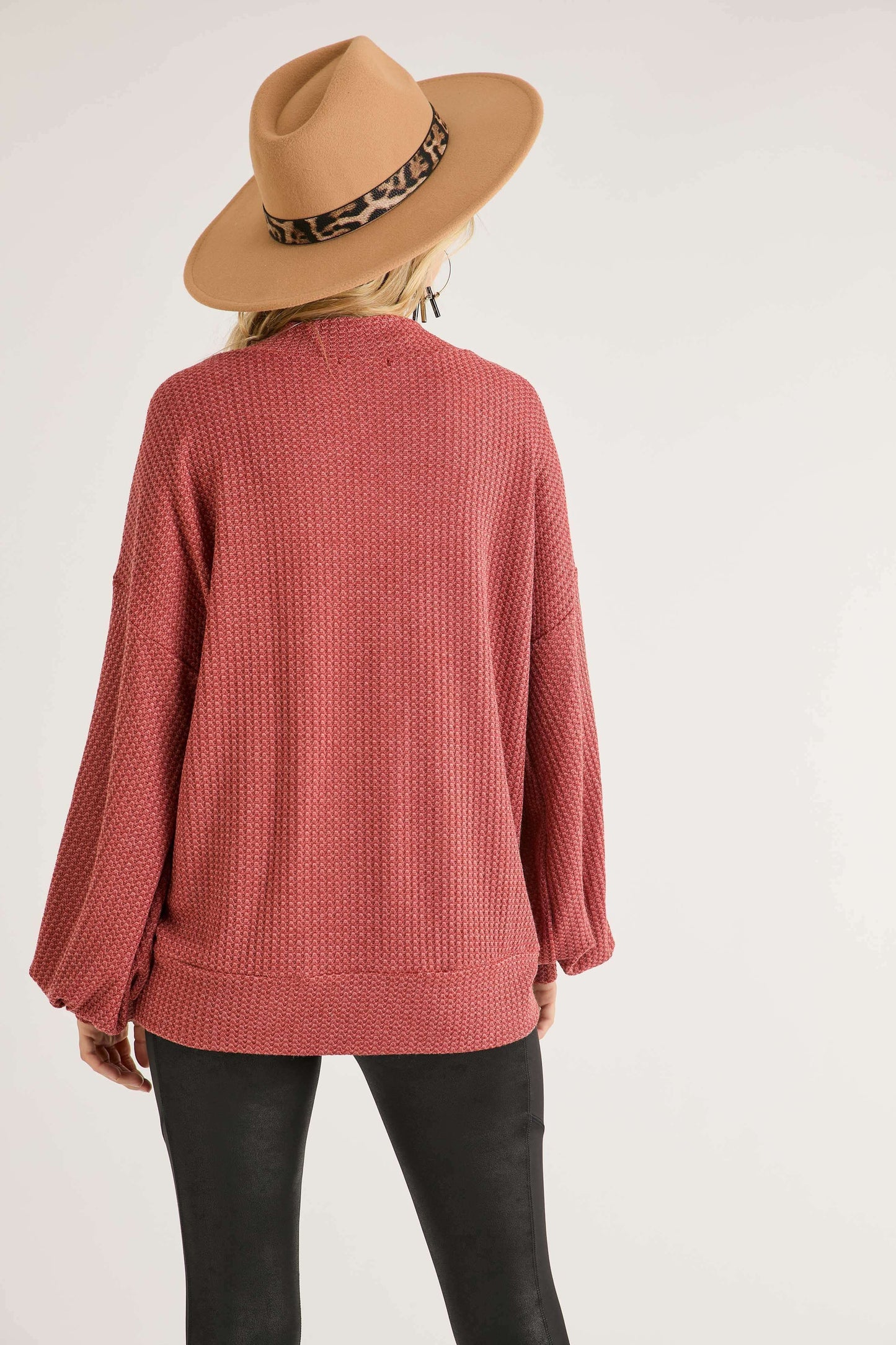 TWO COLORS -Presley Puff Sleeve Waffle Knit Tunic