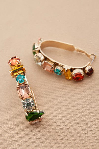 Multi Rhinestone Oval Hoop Earrings