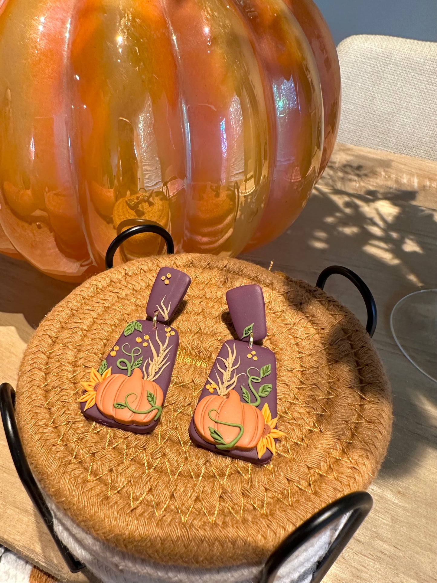 Plum Pumkin Dangle Clay Earrings