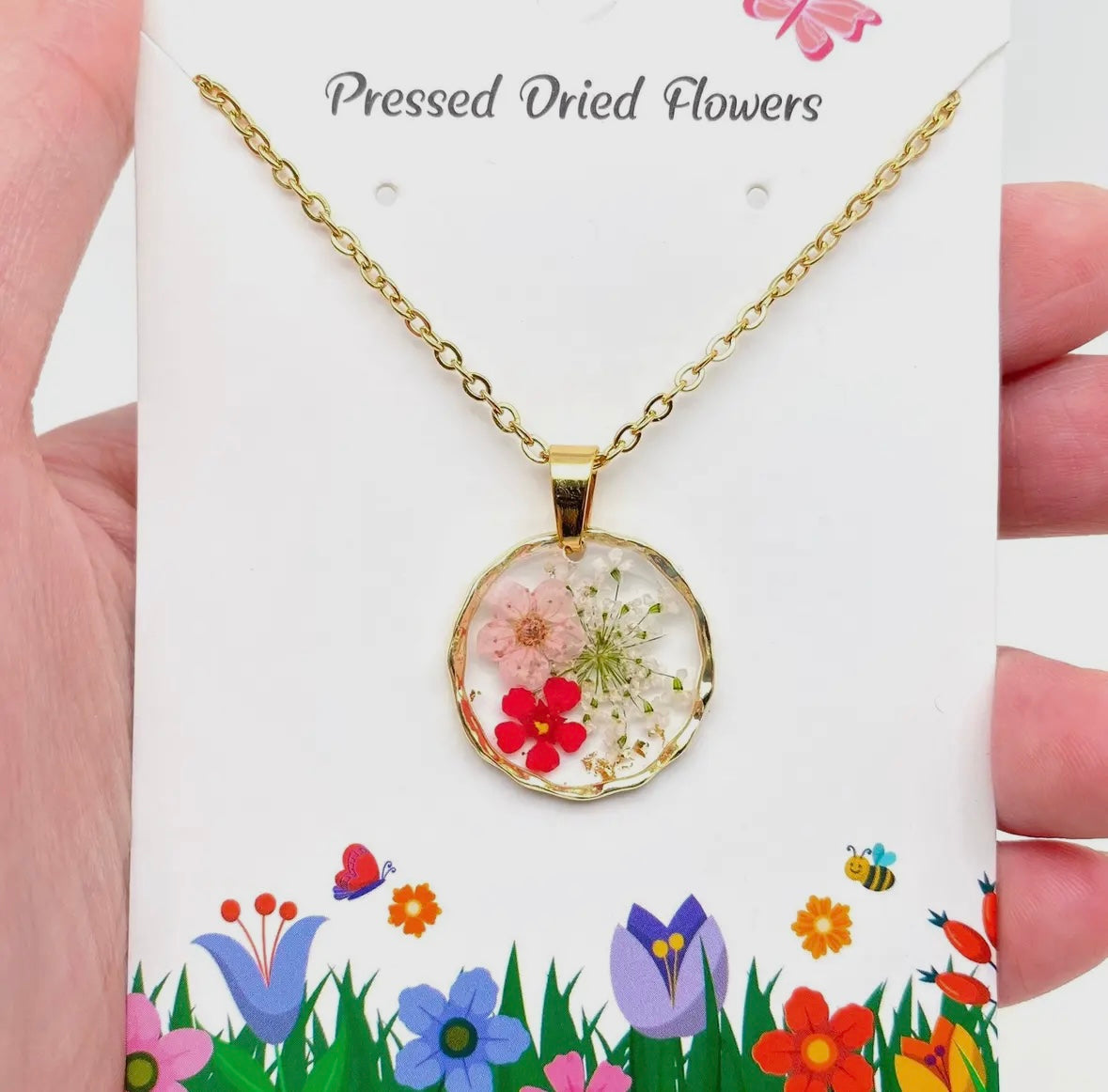 Dried Flower Round Pendant Necklace