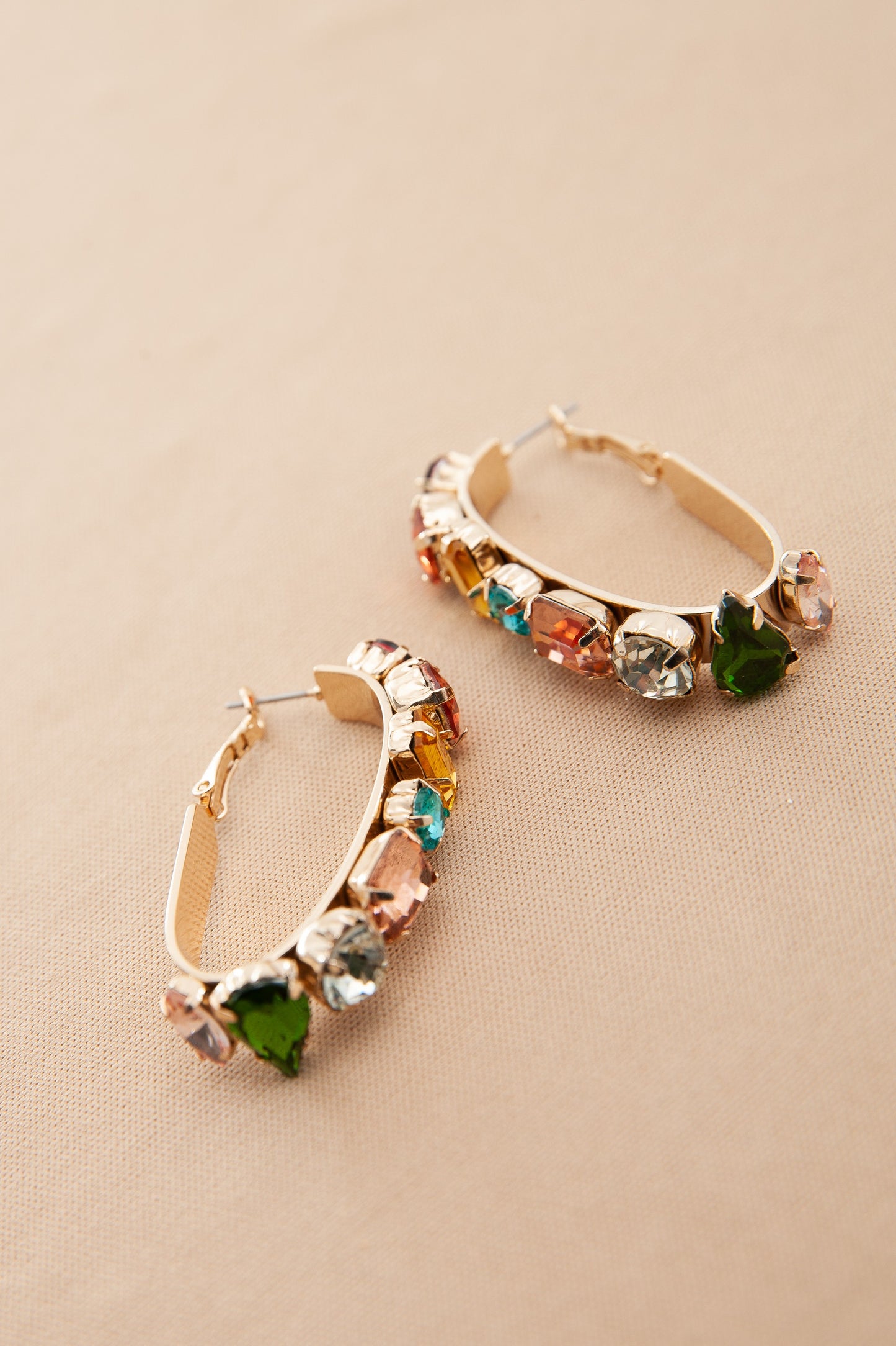 Multi Rhinestone Oval Hoop Earrings