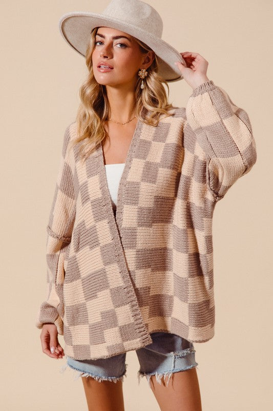 Neutral Coraline Checkered Cardigan