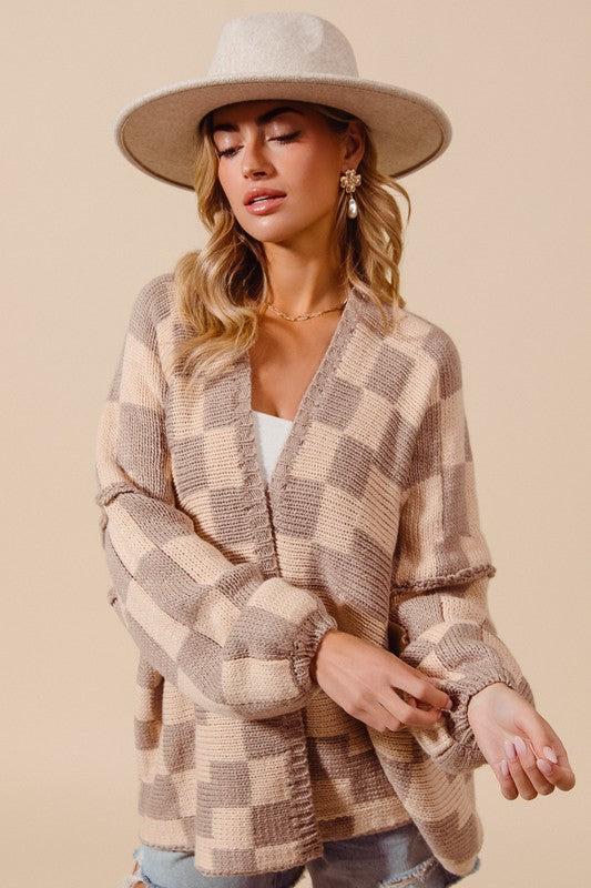 Neutral Coraline Checkered Cardigan