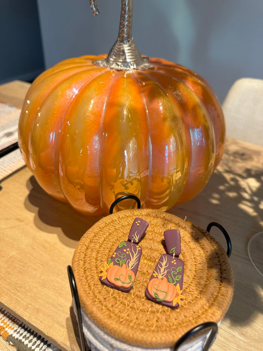 Plum Pumkin Dangle Clay Earrings