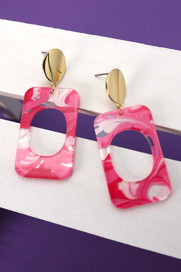 Acrylic Paisley Rectangle Earrings