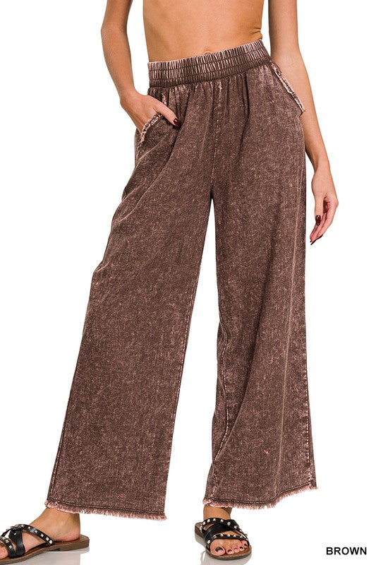 Three Colors : Fall Neutral Acid Wash Linen Pants