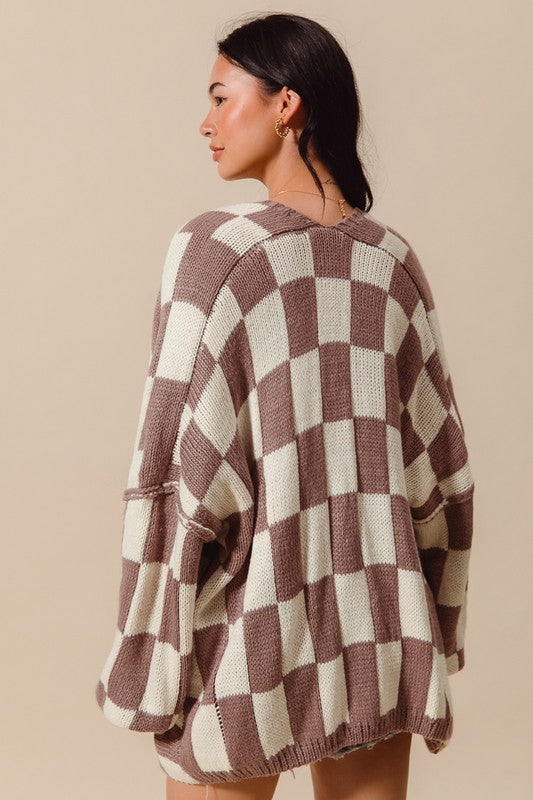 Neutral Coraline Checkered Cardigan