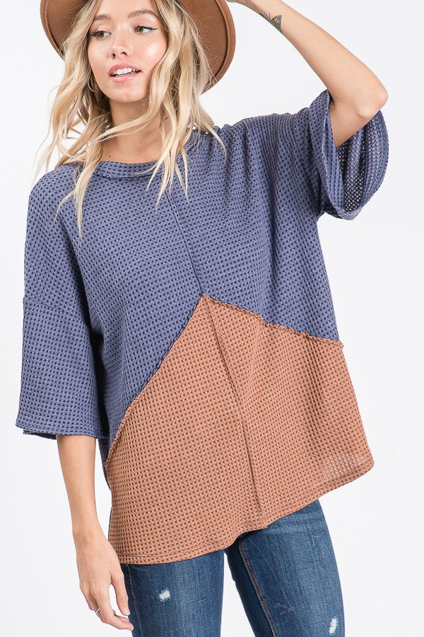 Two Tone Waffle Knit Top