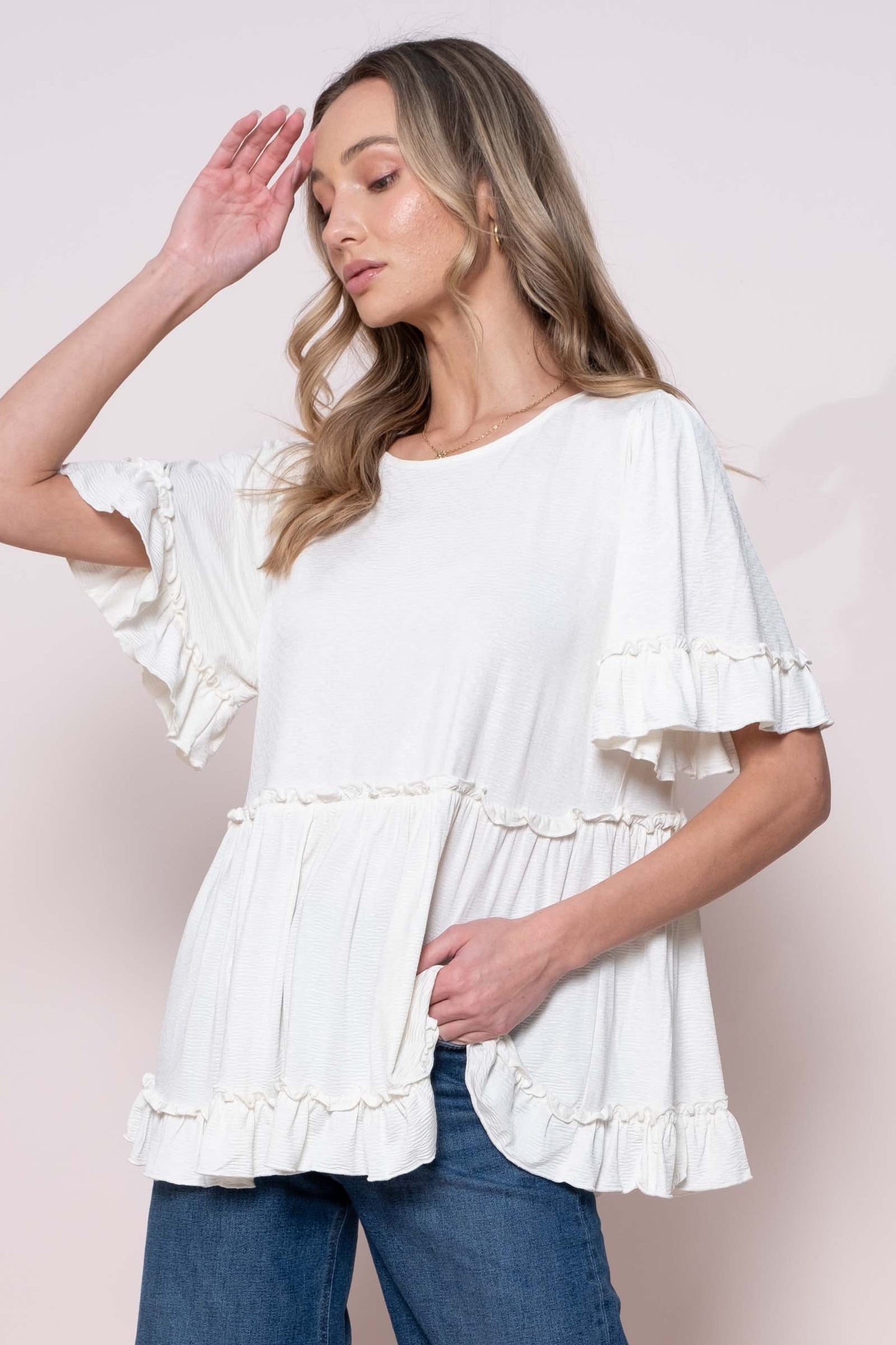 Leslie Peplum Ruffled Blouse (S-3X)