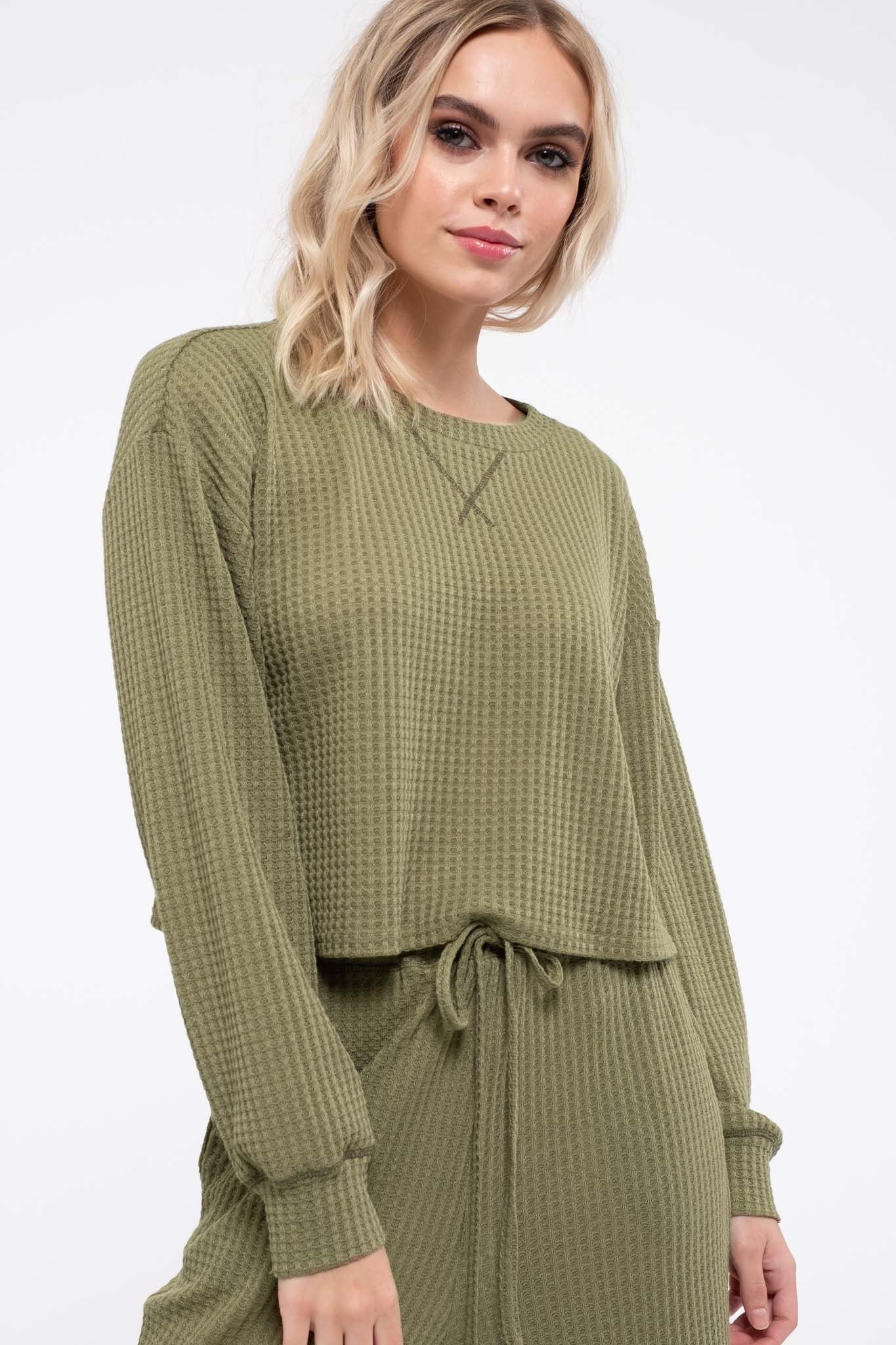 Olive Waffle Knit Combo Set