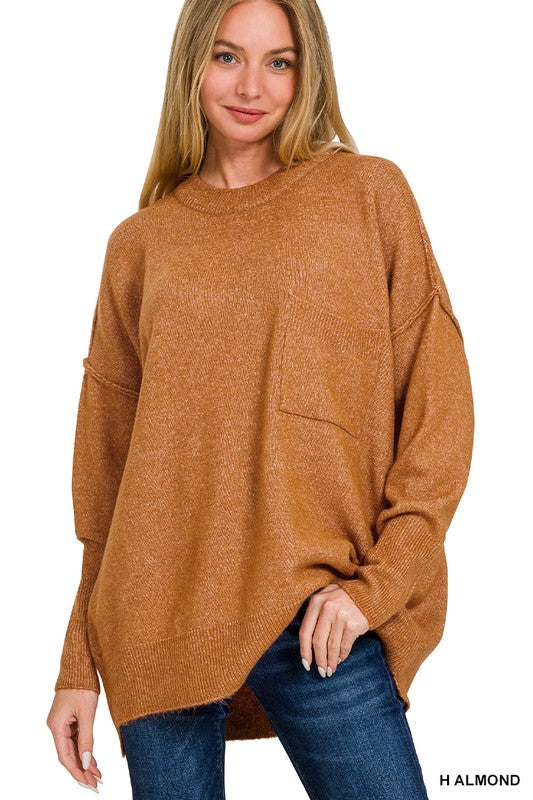 TWO COLORS : Harvest Hi-Low Pocket Sweater