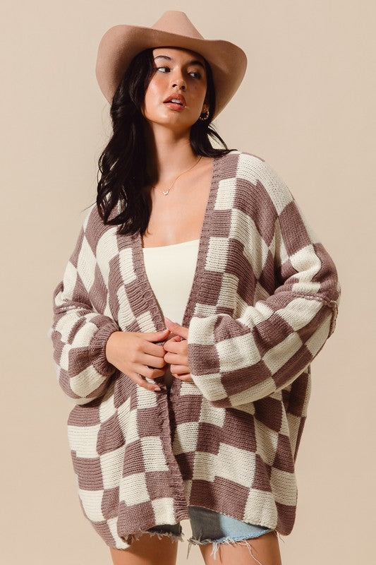 Neutral Coraline Checkered Cardigan