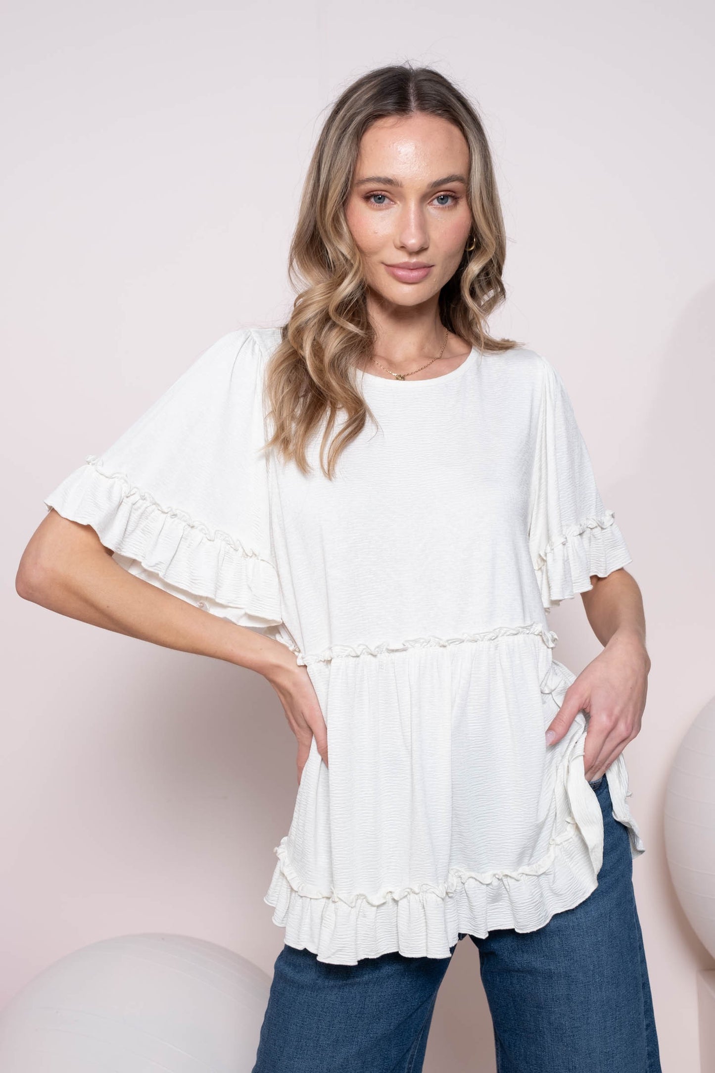 Leslie Peplum Ruffled Blouse (S-3X)