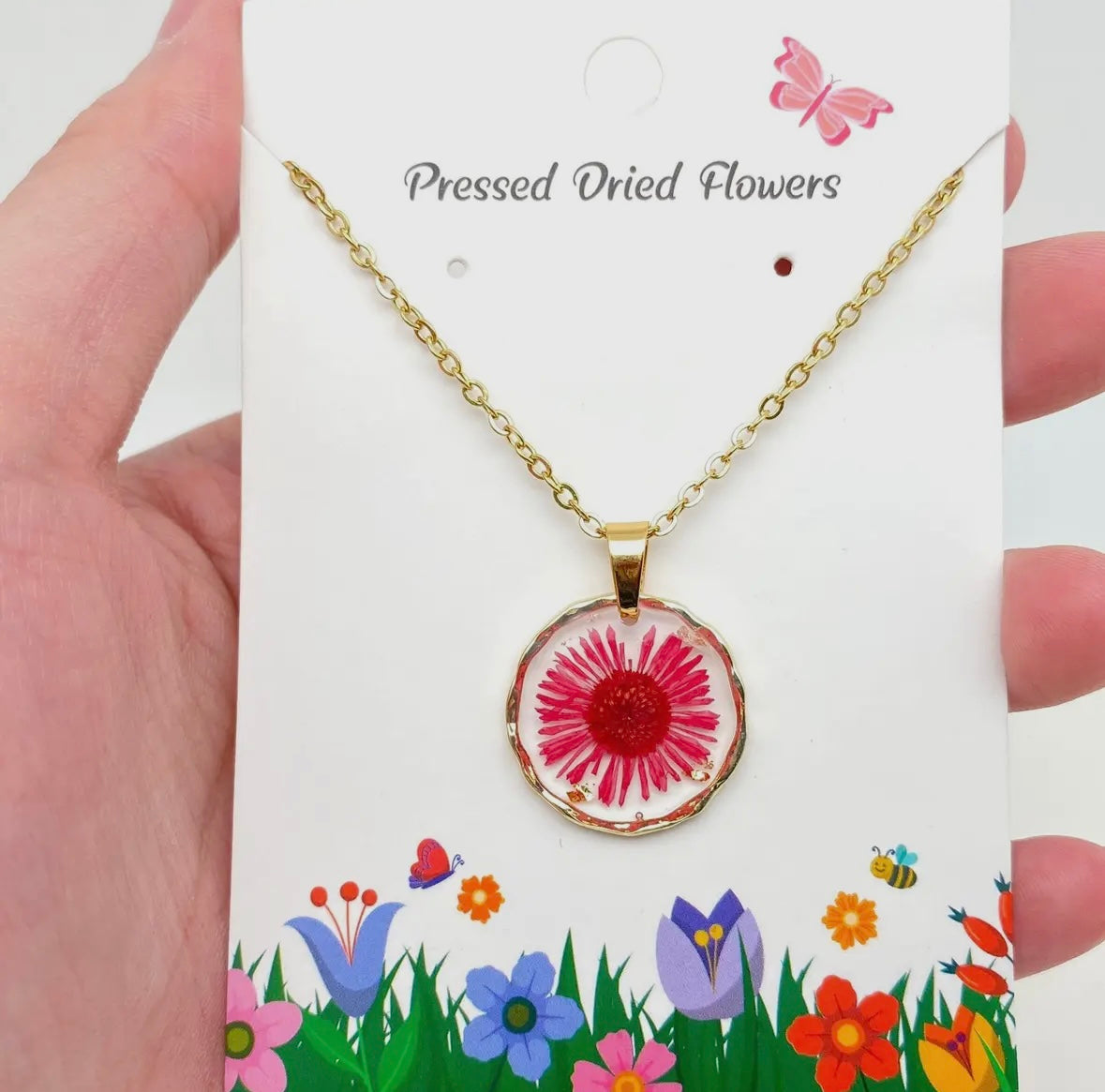 Dried Flower Round Pendant Necklace