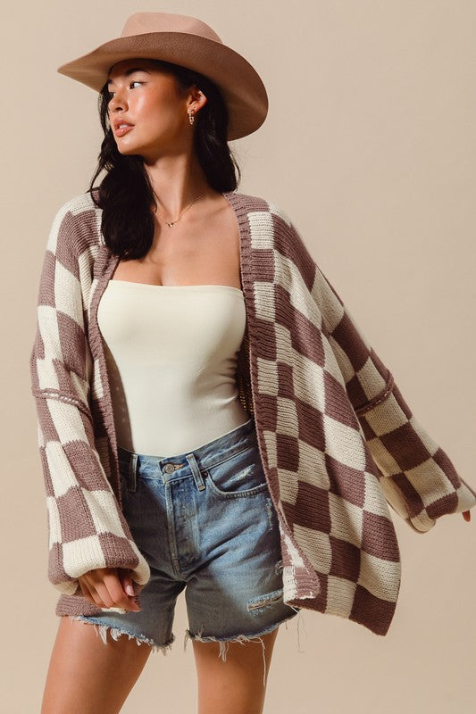 Neutral Coraline Checkered Cardigan