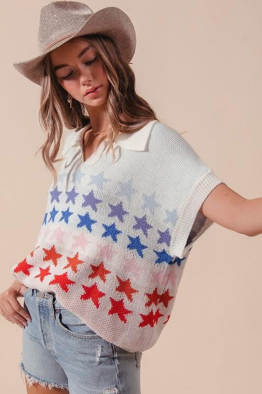 Collared Flag Sweater Top