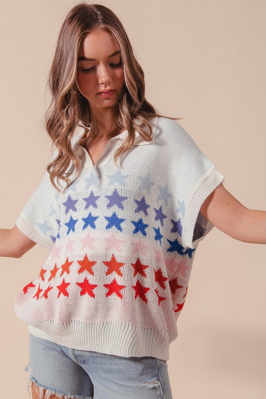 Collared Flag Sweater Top