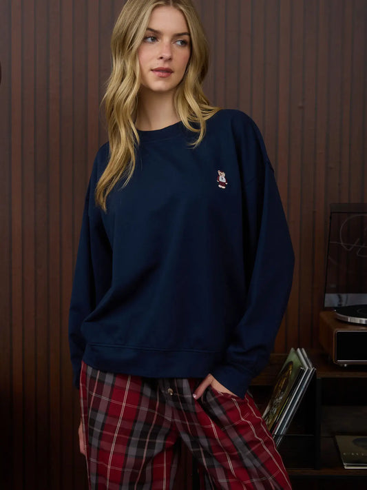 Long Sleeve Teddy Embroidery Knit Top